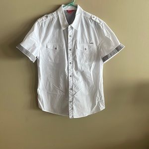 Men’s Guess short sleeve button down white shirt